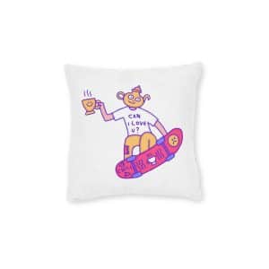 Cool Teapot Character Freestyle With Skateboard Illustration T Shirt Sticker Square Pillow Pink Back