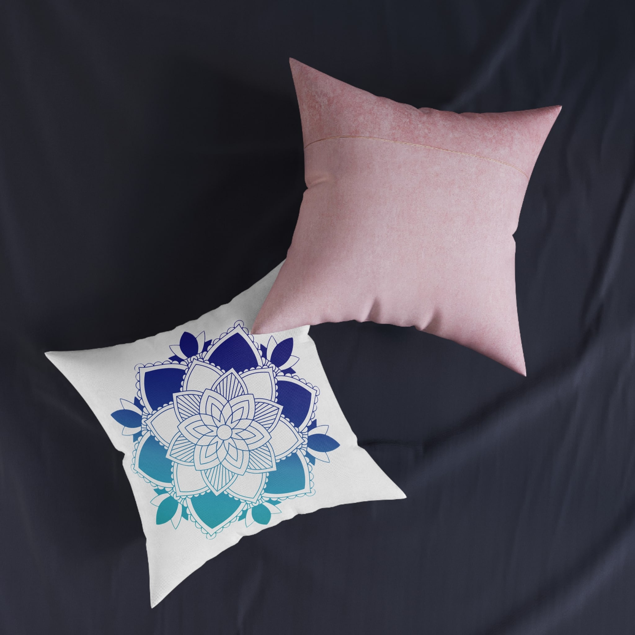 Mandala Pattern Square Pillow Pink Back - Image 11