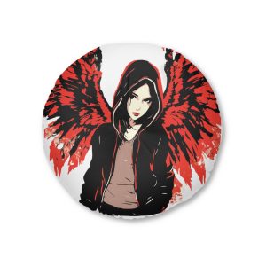 Whimsical Angel Girl Vector Illustration Tufted Floor Pillow Round