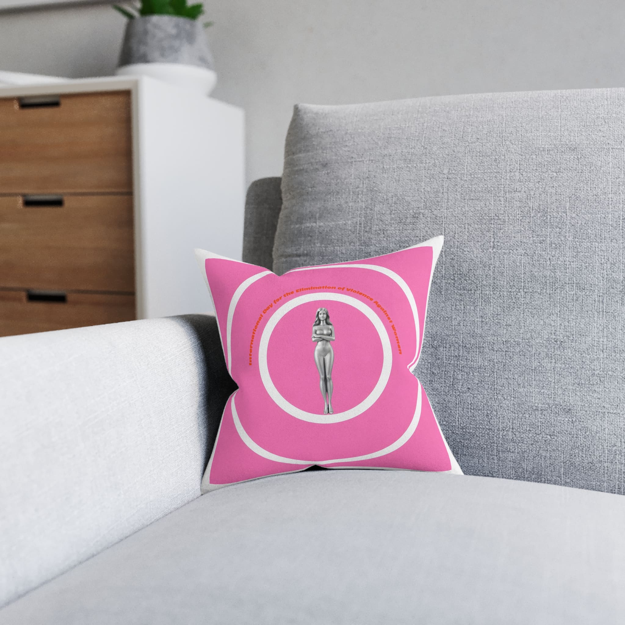 Vector International Day Elimination Violence Against Women Poster Banner Square Pillow Pink Back - Image 4