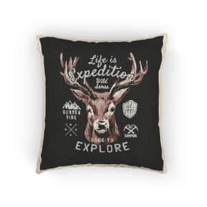 Expedition Slogan With Moose Head Badges Black Background Woven Pillow