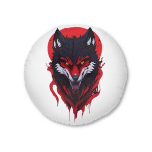 Wolf With Red Head Yellow Eyes Tufted Floor Pillow Round