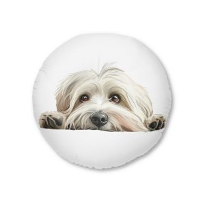 White Dog 2 Tufted Floor Pillow Round