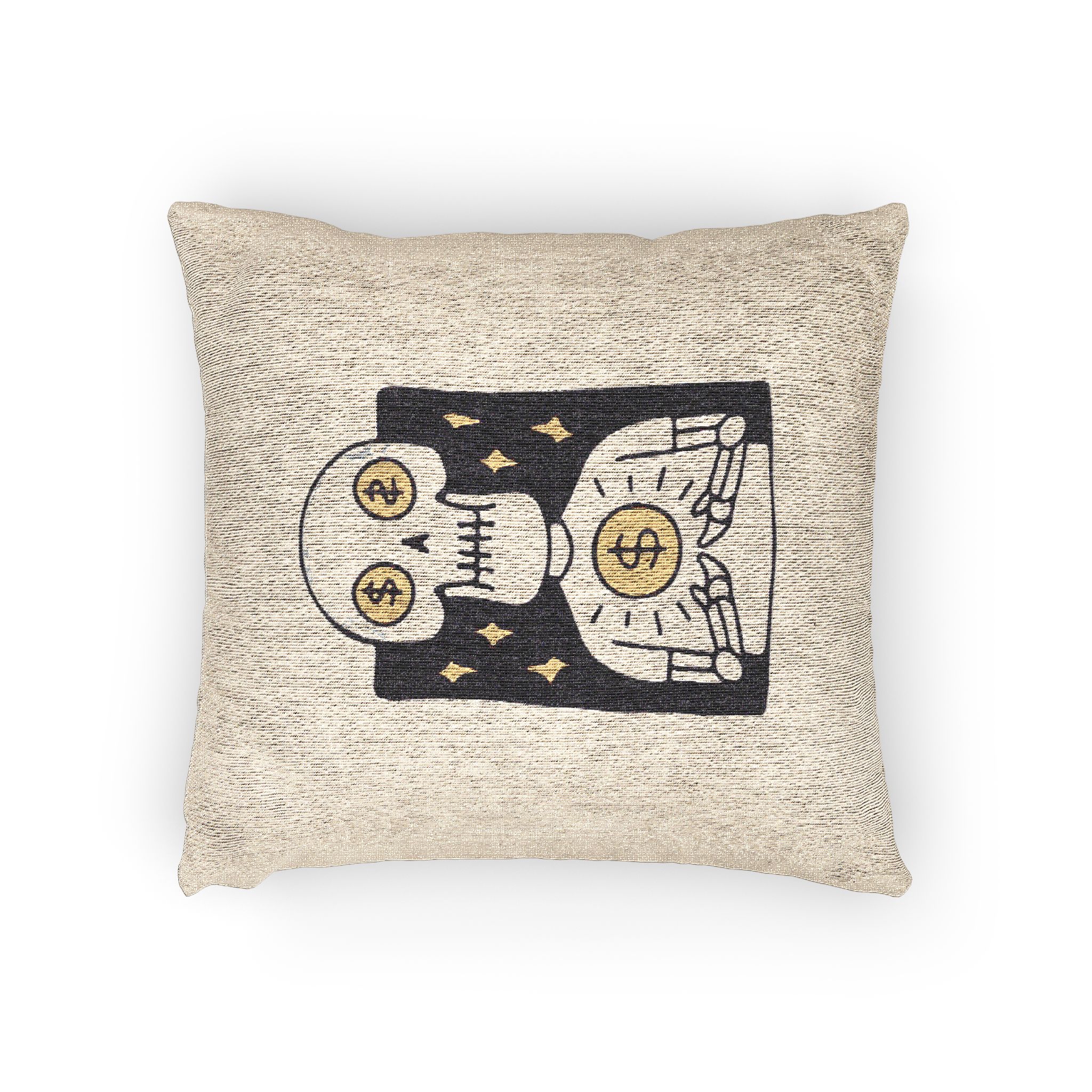 Cool Skull Character With Dollar Coin Illustration T Shirt Sticker Apparel Merchandise Woven Pillow - Image 2