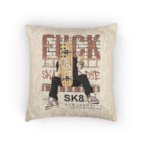 Fuck Skate Die With Skateboarder Illustration Woven Pillow