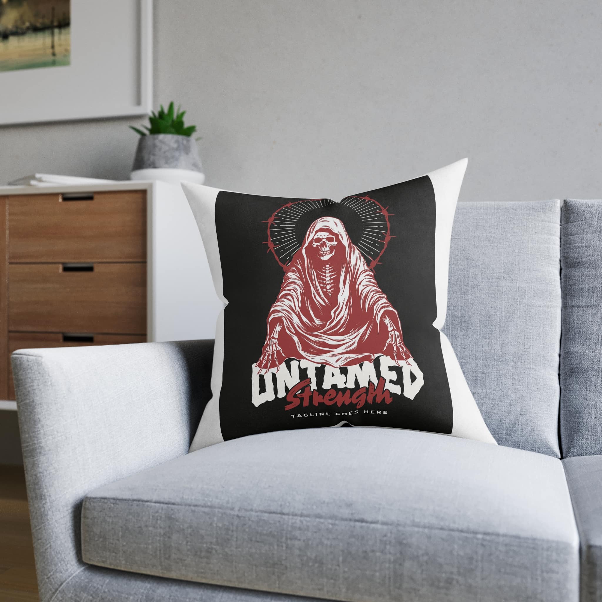 Untamed Strength the Angel of Death Is Sitting Poster Square Pillow Pink Back - Image 12