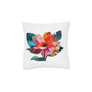 Colorful Abstract Flower Illustration Square Pillow Pink Back