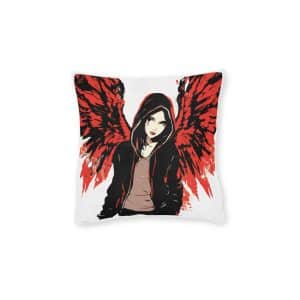 Whimsical Angel Girl Vector Illustration Square Pillow Pink Back