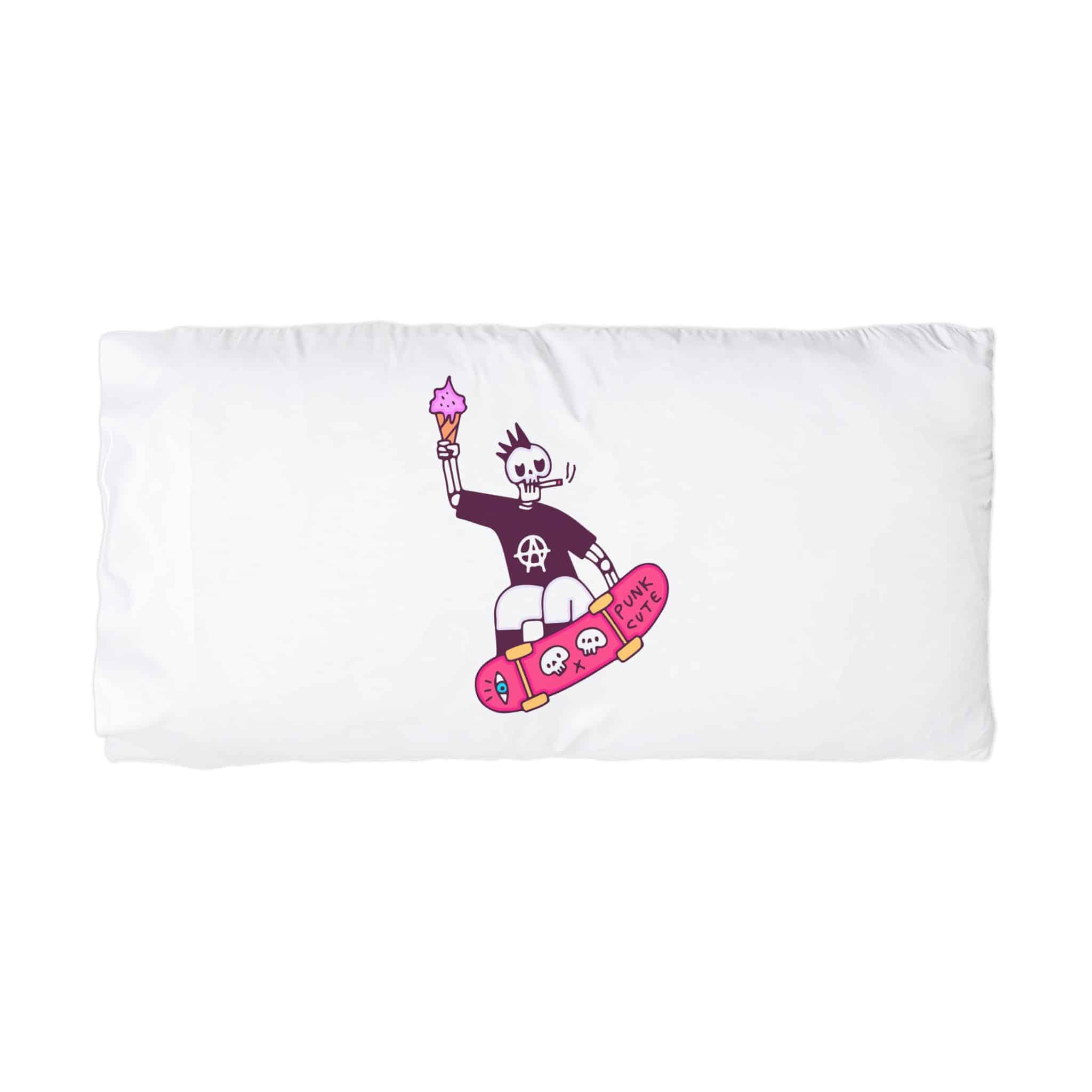 Cool Punk Skull Holding Ice Cream Smoke Cigarette Freestyle With Skateboard Microfiber Pillowcase - Image 3