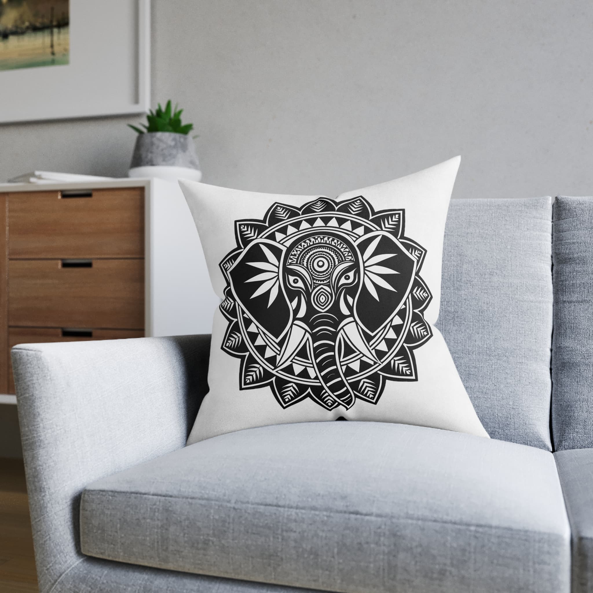 Elephant Mandala Square Pillow Pink Back - Image 12