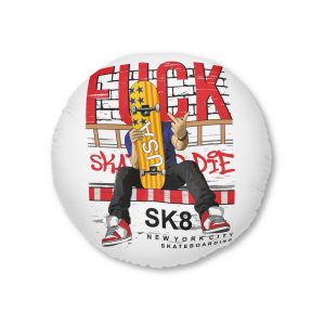 Fuck Skate Die With Skateboarder Illustration Tufted Floor Pillow Round