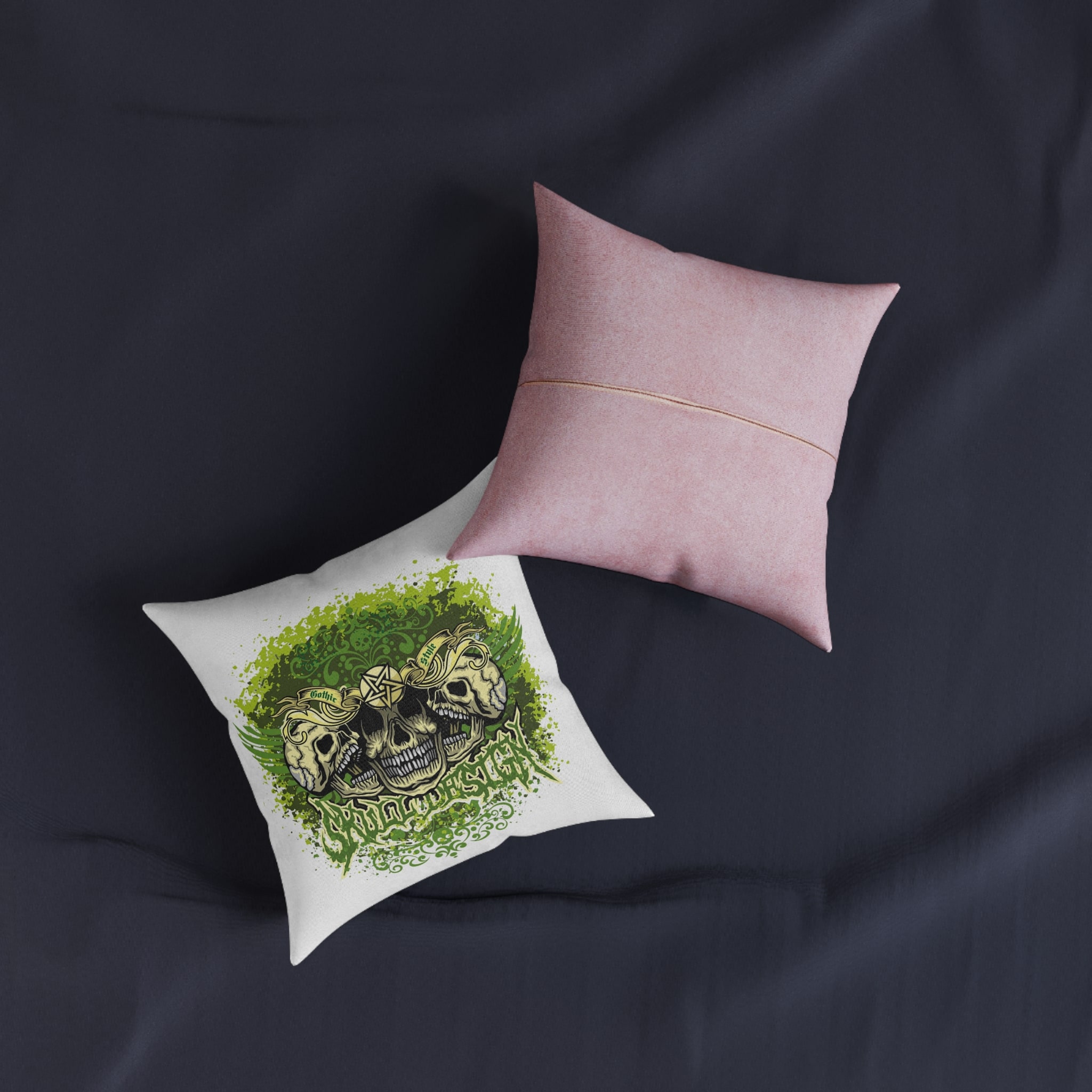 Gothic Sign With Skull Wings Grunge Vintage Design T Shirts Square Pillow Pink Back - Image 3