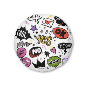 Hand Drawn Pop Art Speech Bubbles Isolated White Background Tufted Floor Pillow Round