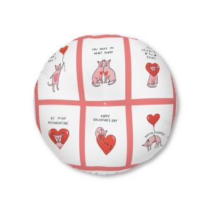Valentines Day Sphinx Cats Hearts Line Illustrations Postcards Set Tufted Floor Pillow Round