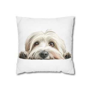 White Dog 2 Square Poly Canvas Pillowcase