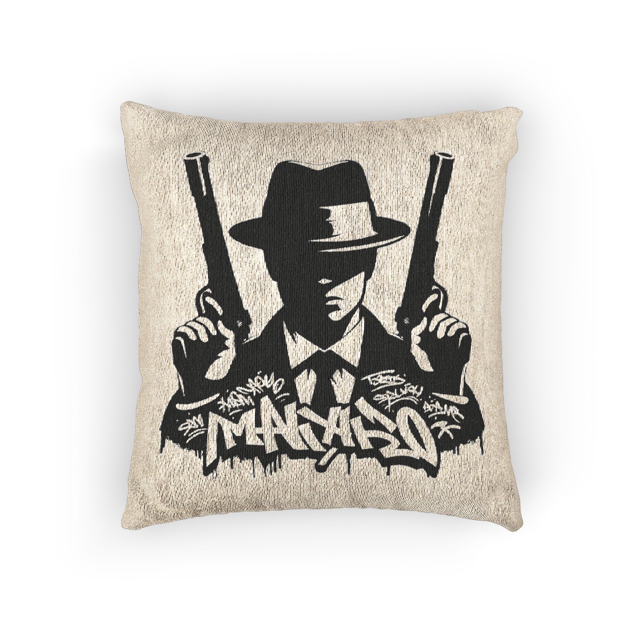 Mafia Gangster Silhouette People Graffiti Tag Hip Hop Street Art Typography Illustration Woven Pillow - Image 3