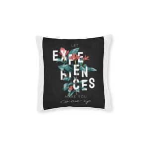 Experience Slogan Tropical Flowers Vector Illustration Black Background Square Pillow Pink Back
