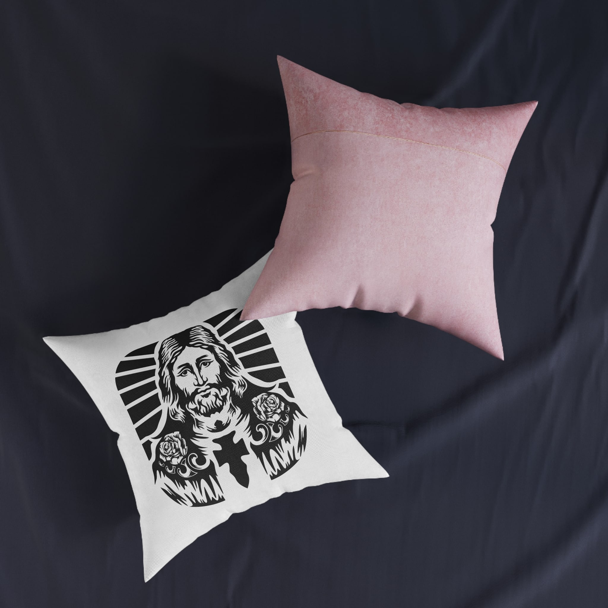 Hand Drwan Jesus Design Vector Square Pillow Pink Back - Image 11
