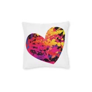 Coloured Heart Square Pillow Pink Back