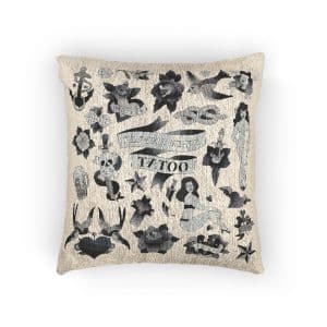 Old School Monochrome Tattoo Woven Pillow