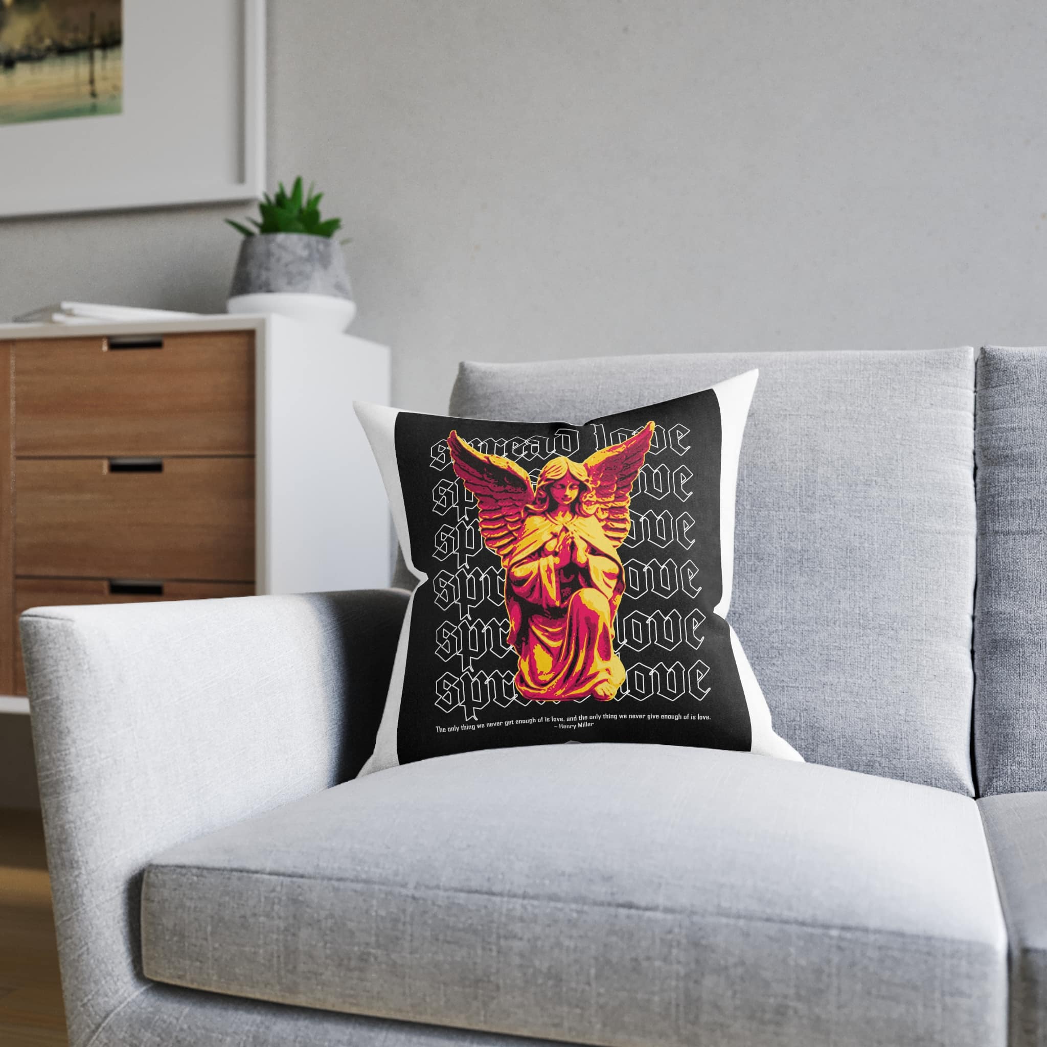 Streetwear Design Fake Romance Statue Style Square Pillow Pink Back - Image 8