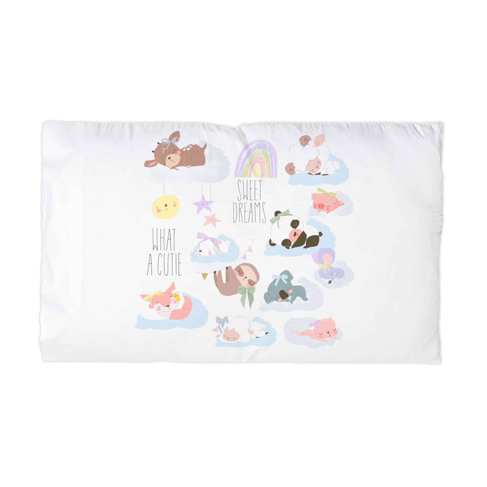Cute Cartoon Set With Cute Animals Sleeping Clouds Microfiber Pillowcase