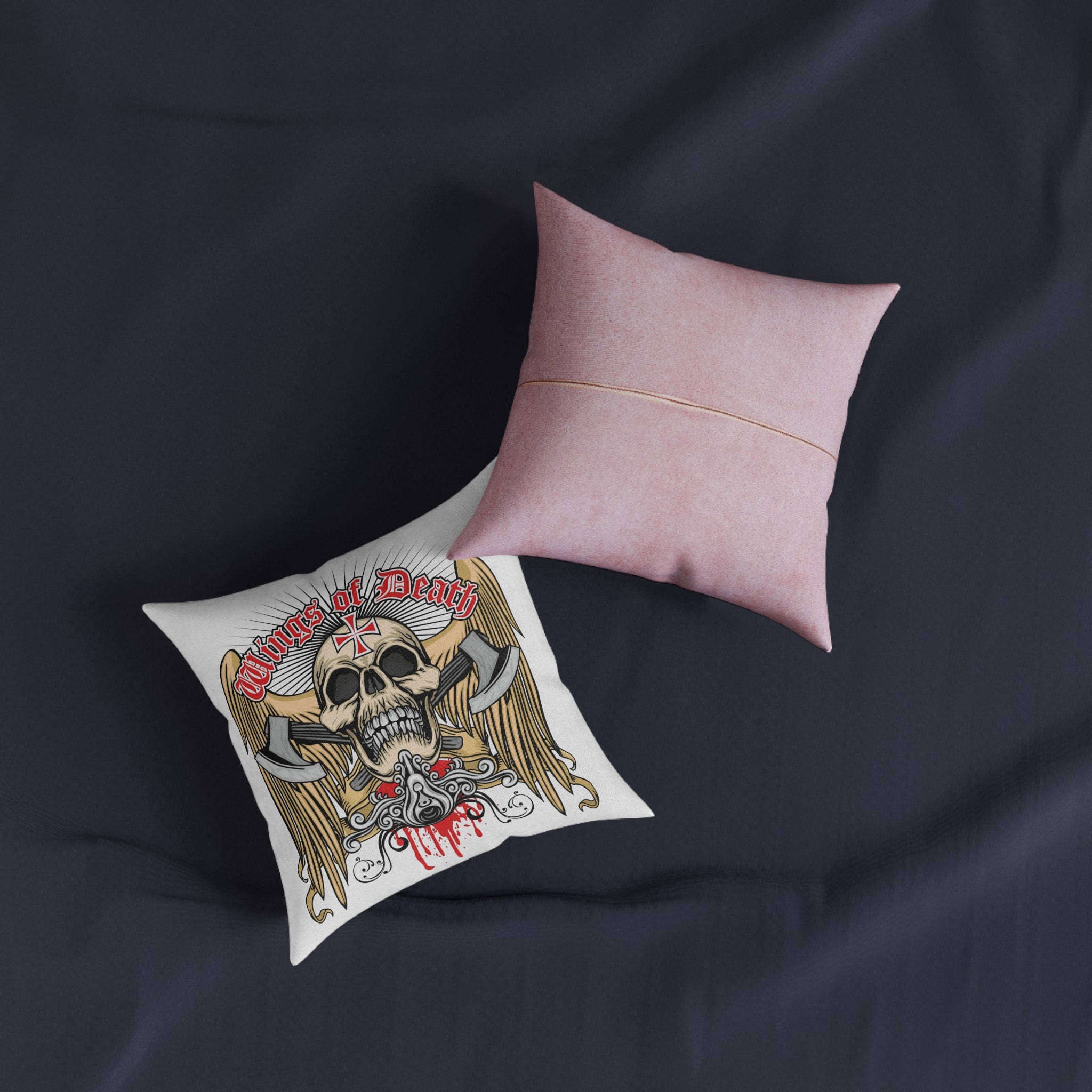 Gothic Sign With Skull Grunge Vintage Design T Shirts (30) Square Pillow Pink Back - Image 3