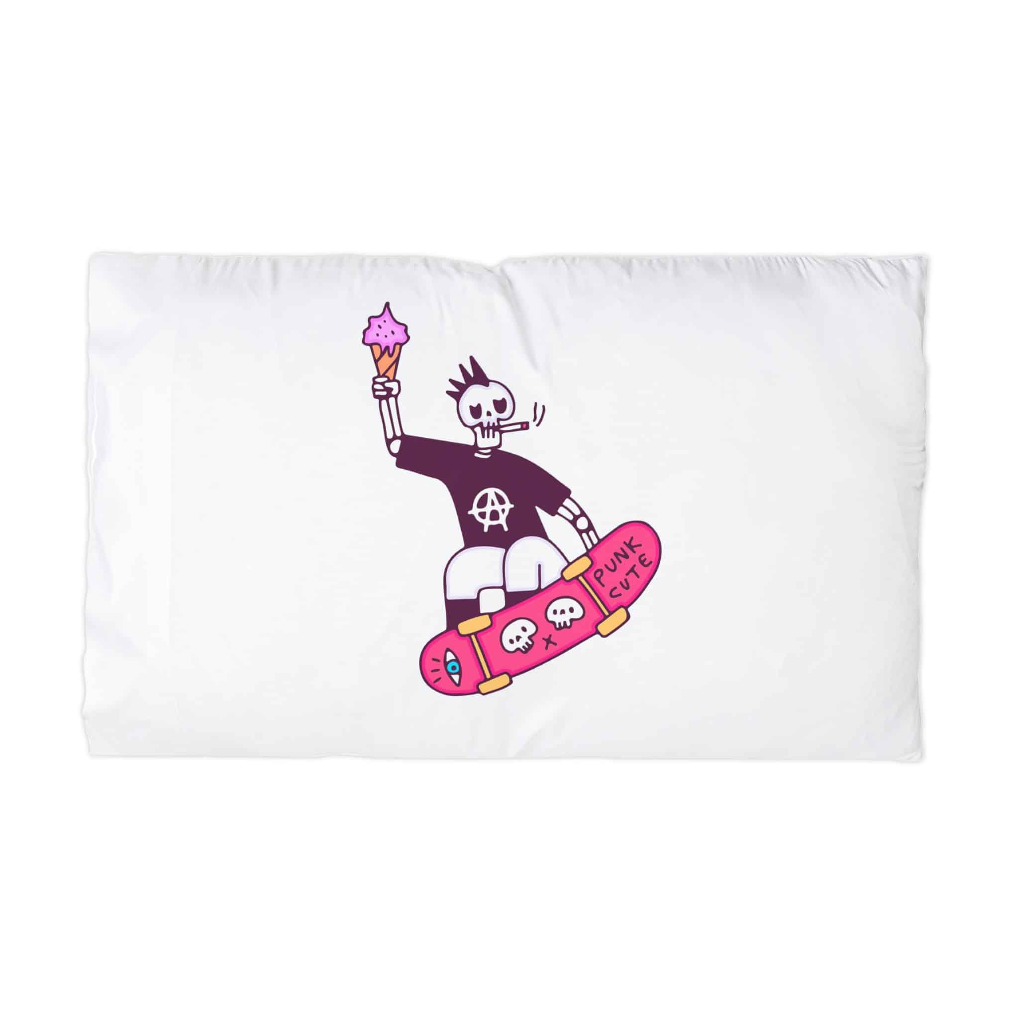 Cool Punk Skull Holding Ice Cream Smoke Cigarette Freestyle With Skateboard Microfiber Pillowcase
