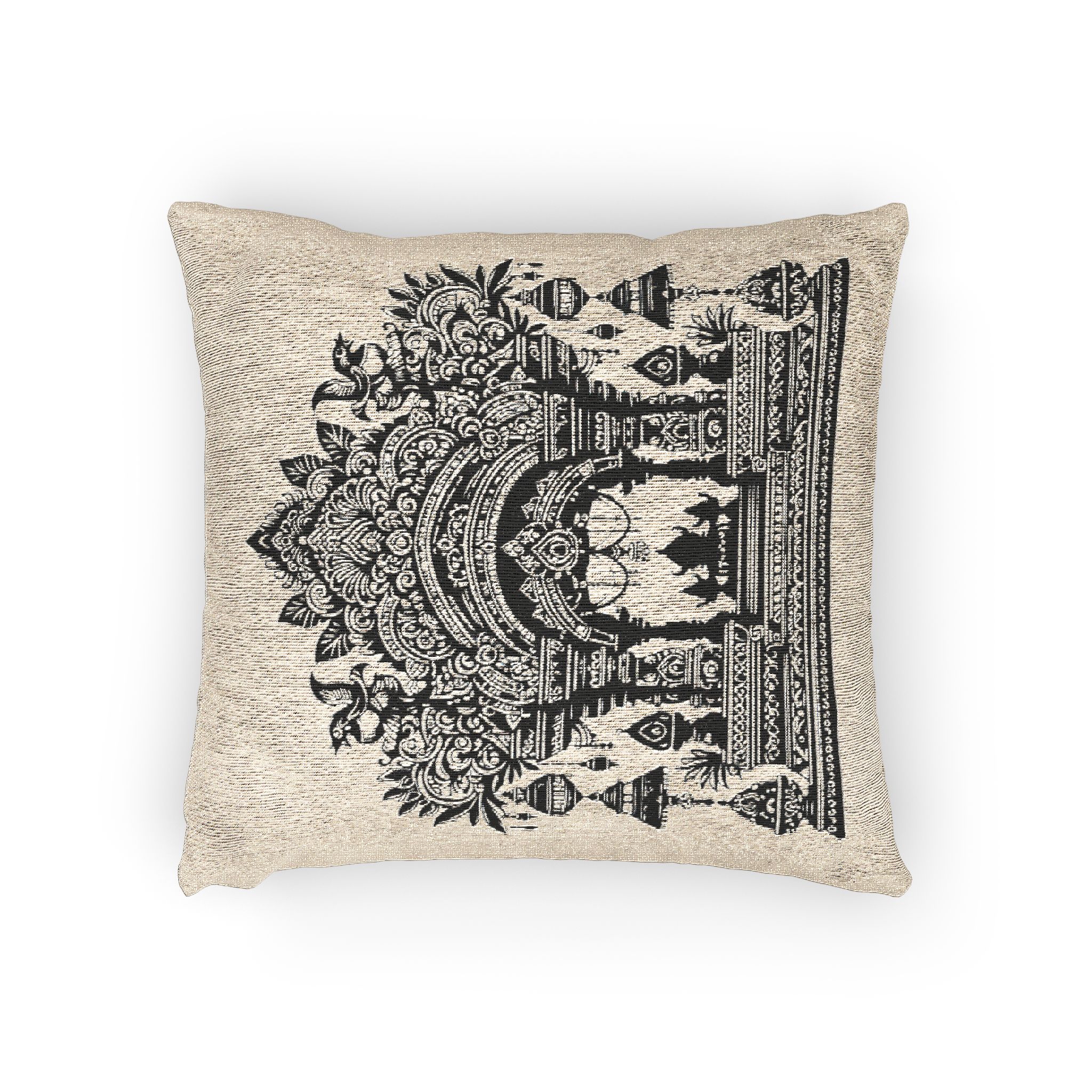 Intricate Puja Mandap Silhouettes Capturing Essence Festive Decor Black Colour Vactor (1) Woven Pillow - Image 2