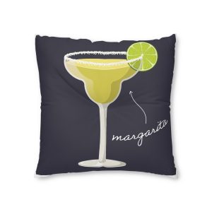Vector Illustration Margarita Cocktail Isolated Black Background Tufted Floor Pillow Square