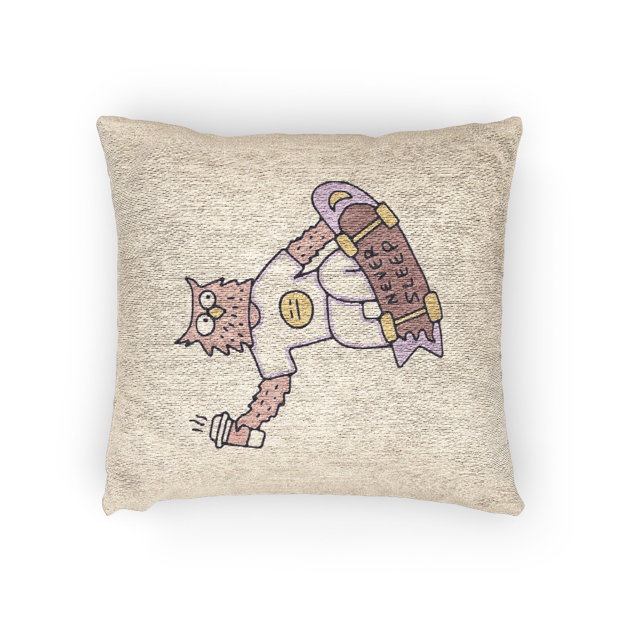 Cool Owl With Coffee Freestyle With Skateboard Illustration With Old Style 90s Cartoon Drawings Woven Pillow - Image 2