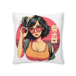 Stylish Lofi Girl Wearing Sunglasses Tufted Floor Pillow Square