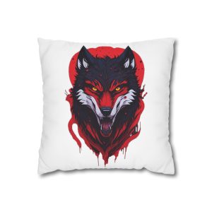 Wolf With Red Head Yellow Eyes Square Poly Canvas Pillowcase