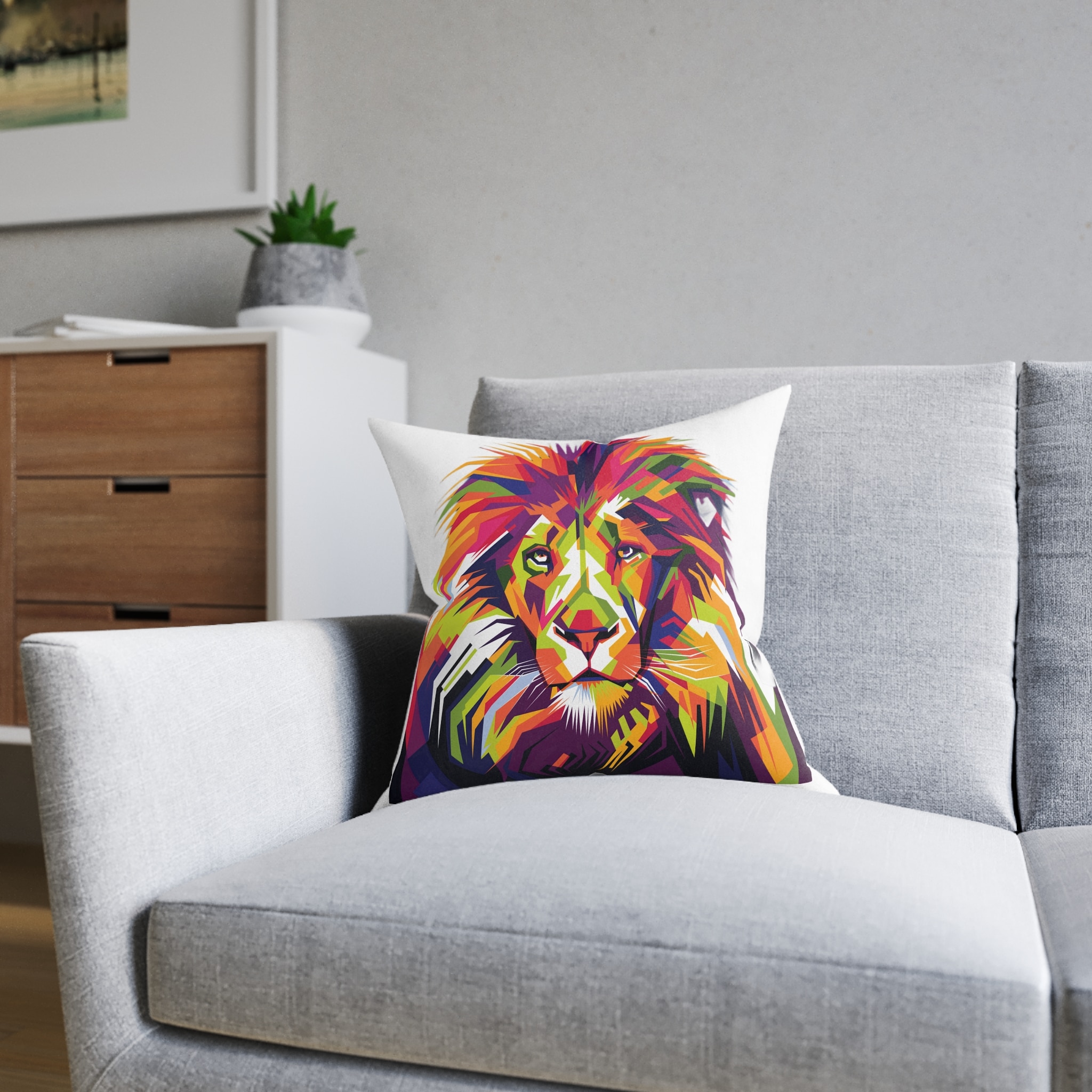 Lionhead Square Pillow Pink Back - Image 8