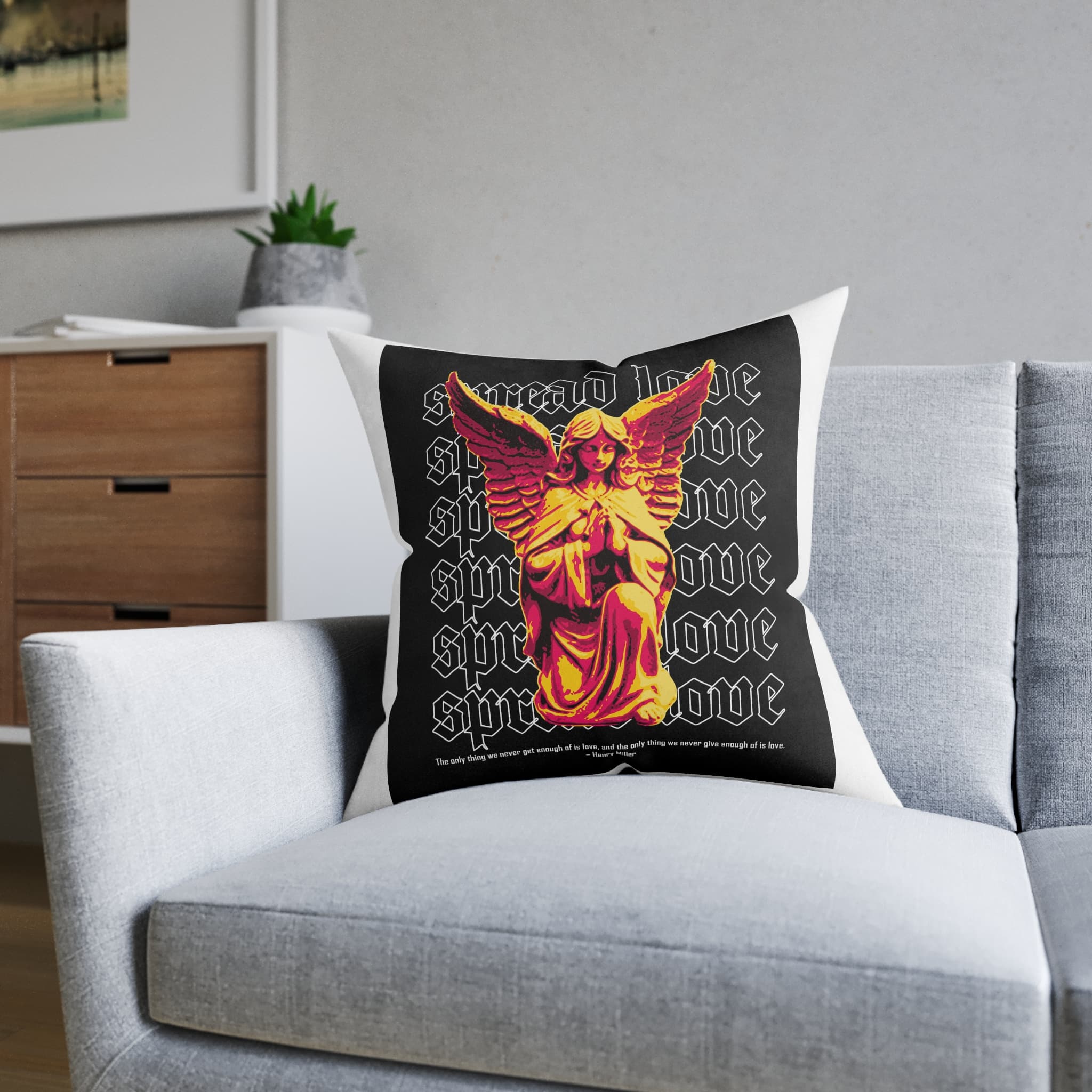 Streetwear Design Fake Romance Statue Style Square Pillow Pink Back - Image 12