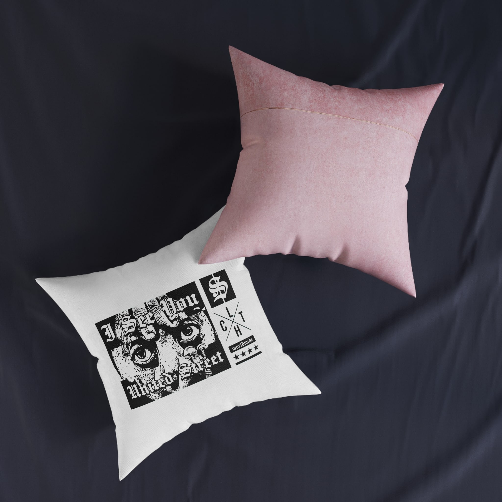 I See You Street Style Vintage Fashion Square Pillow Pink Back - Image 11