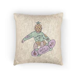 Cool Pineapple Boy Character Freestyle With Skateboard Illustration T Shirt Sticker Woven Pillow