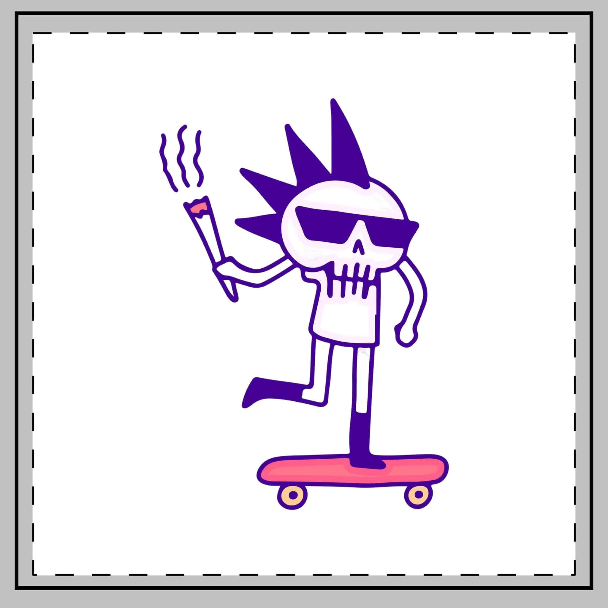 Cool Punk Skull With Cigarette Riding Skateboard Doodle Art Illustration T Shirt Sticker Throw Pillow - Image 2