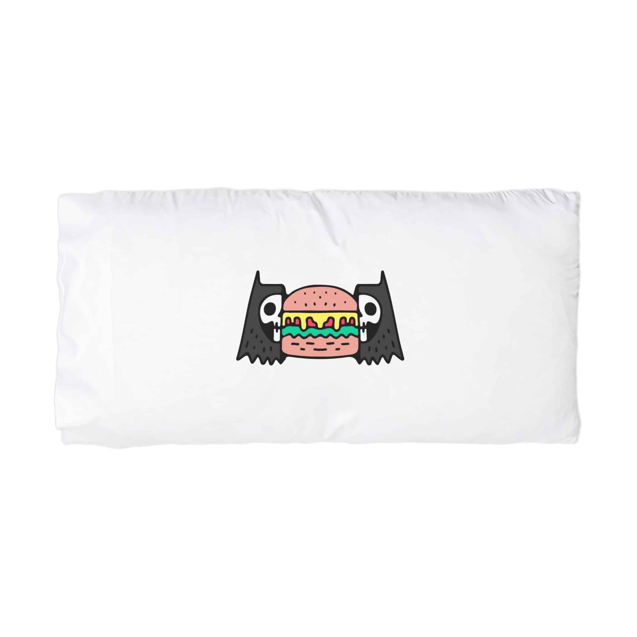 Cool Two Half Cat Skull Head With Cheeseburger Inside Illustration T Shirt Street Wear Microfiber Pillowcase - Image 3