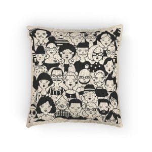 Monochrome Seamless Pattern With Faces Heads People Woven Pillow