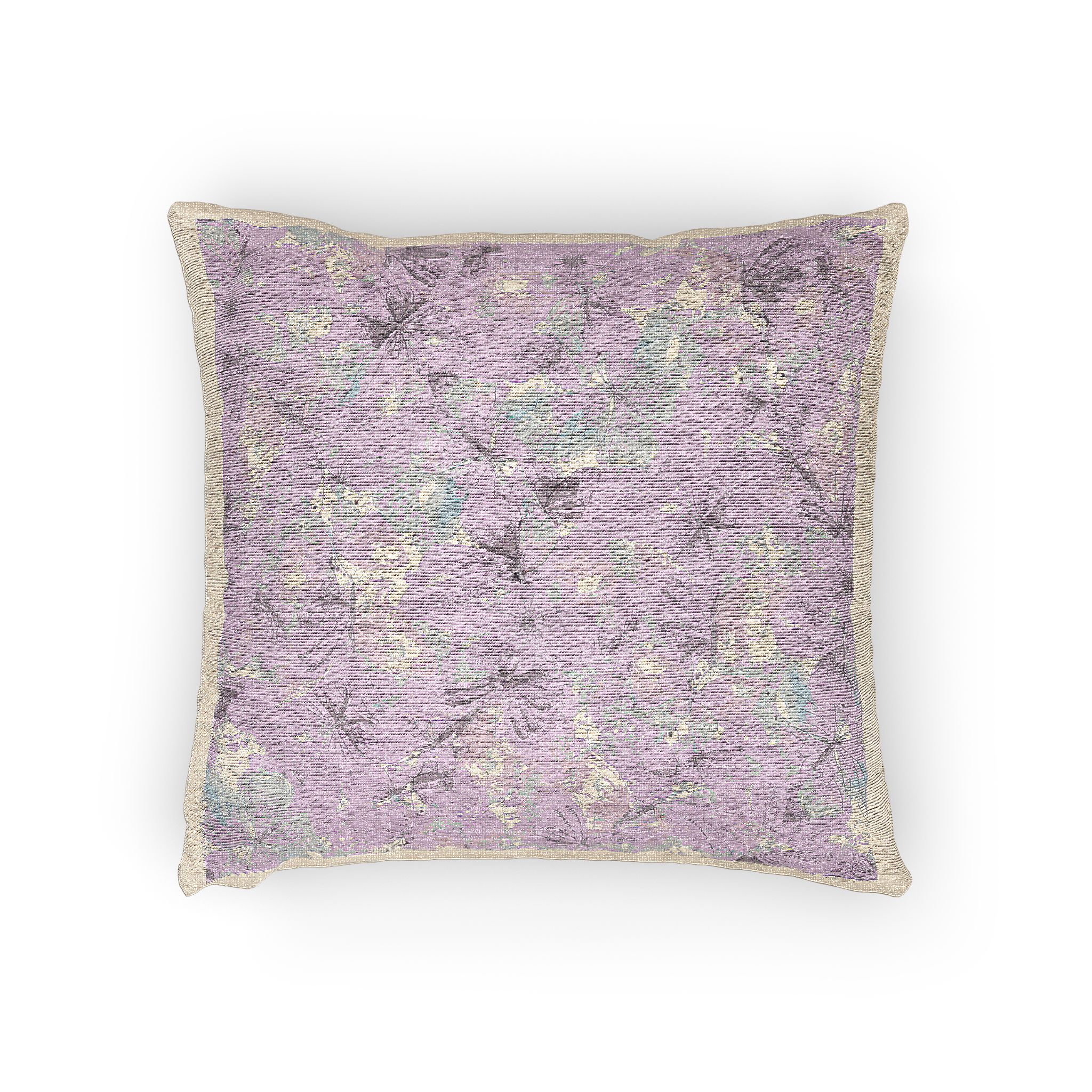 Lilac Pink Blue Butterflies Watercolor Illustration Seamless Pattern White Background From Cats Butterflies Collection Fabric Textile Wallpaper Packaging Wrapping Paper Decoration Woven Pillow - Image 2