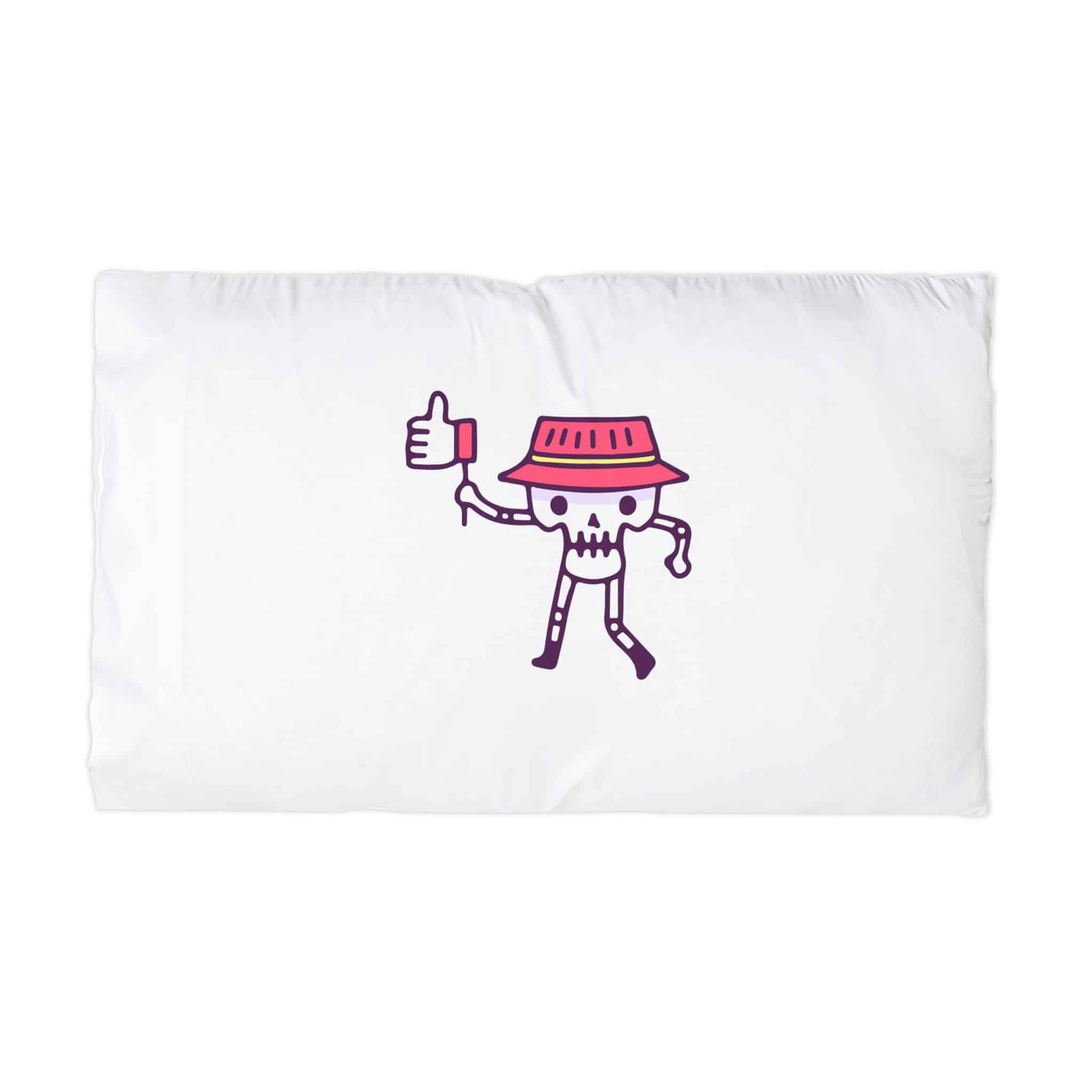 Cool Skull Wearing Bucket Hat Holding Like Button Illustration T Shirt Sticker Microfiber Pillowcase