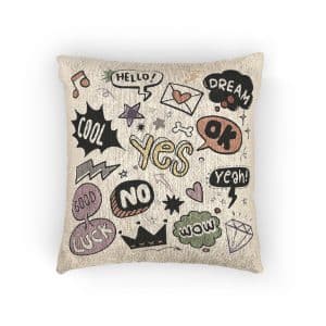 Hand Drawn Pop Art Speech Bubbles Isolated White Background Woven Pillow