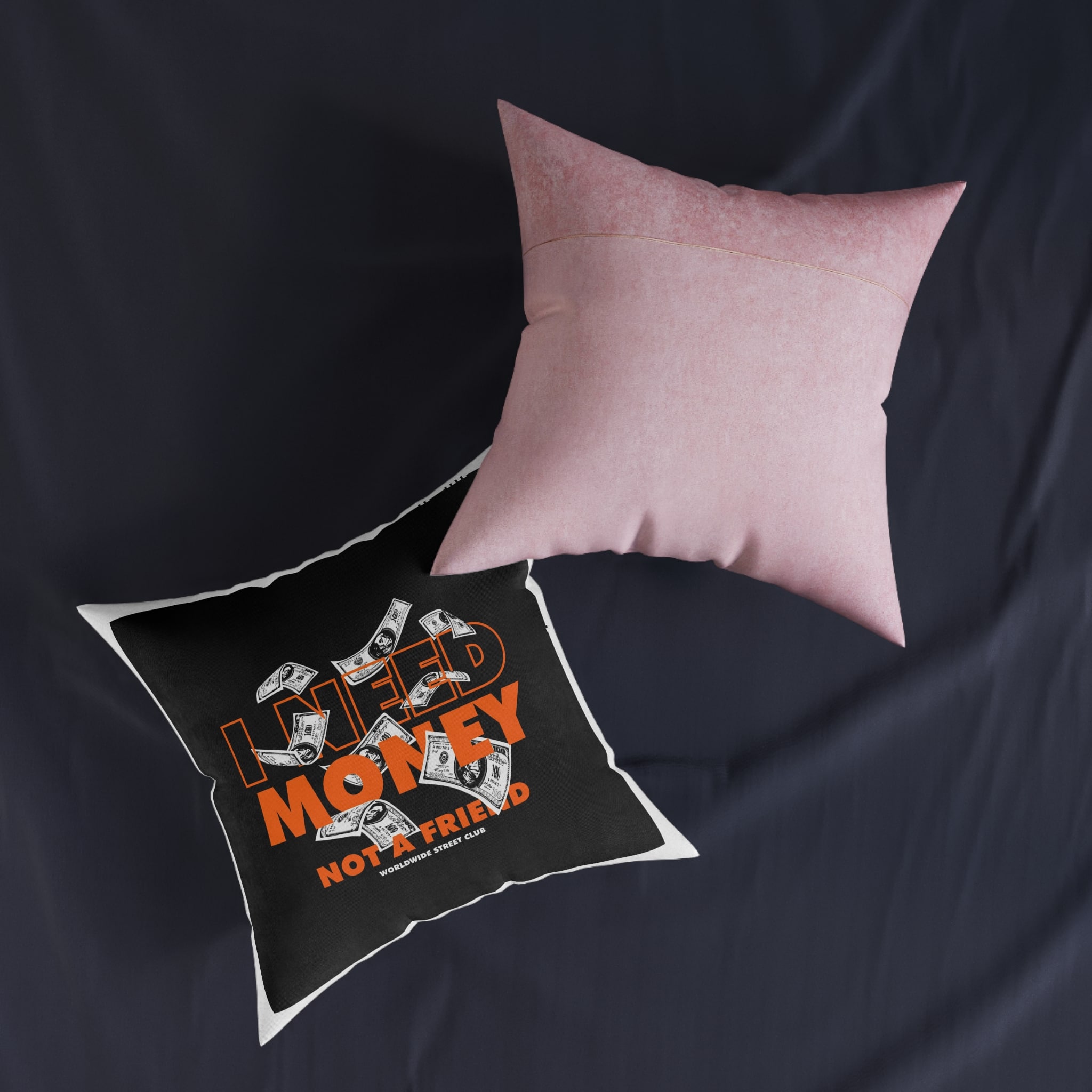 I Need Money Not A Friend Simple Vintage Fashion Square Pillow Pink Back - Image 11