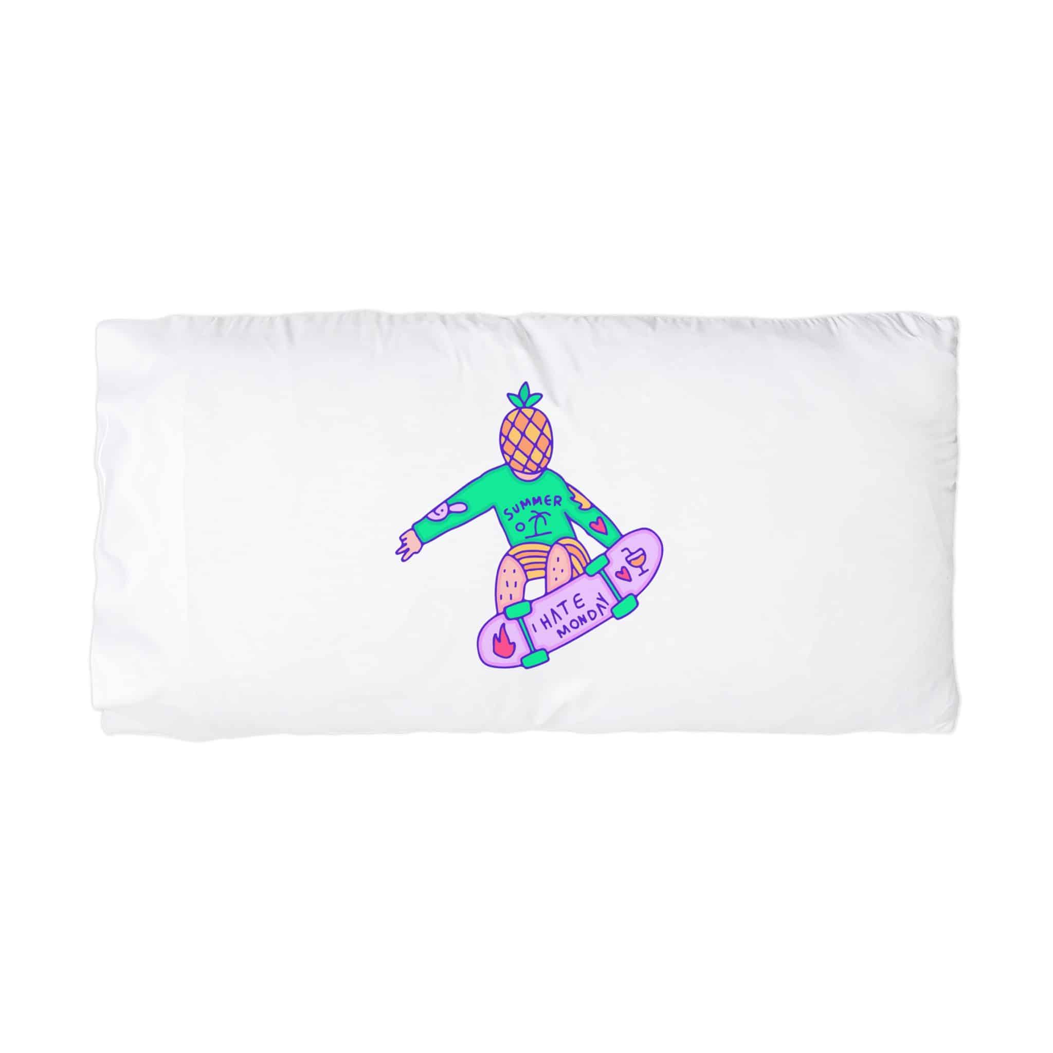 Cool Pineapple Boy Character Freestyle With Skateboard Illustration T Shirt Sticker Microfiber Pillowcase - Image 3