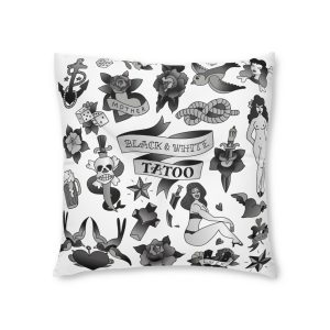 Old School Monochrome Tattoo Tufted Floor Pillow Square