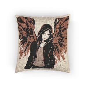 Whimsical Angel Girl Vector Illustration Woven Pillow