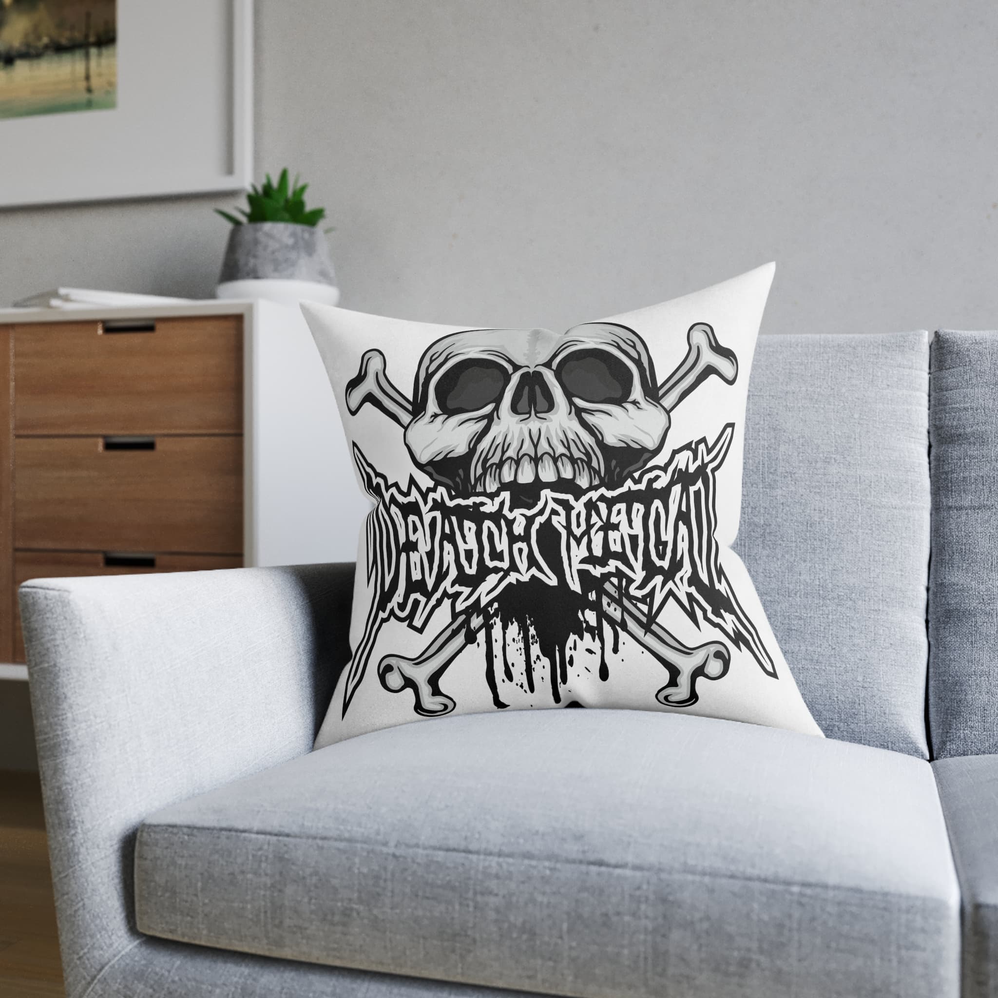 Gothic Sign With Skull Grunge Vintage Design T Shirts (56) Square Pillow Pink Back - Image 12