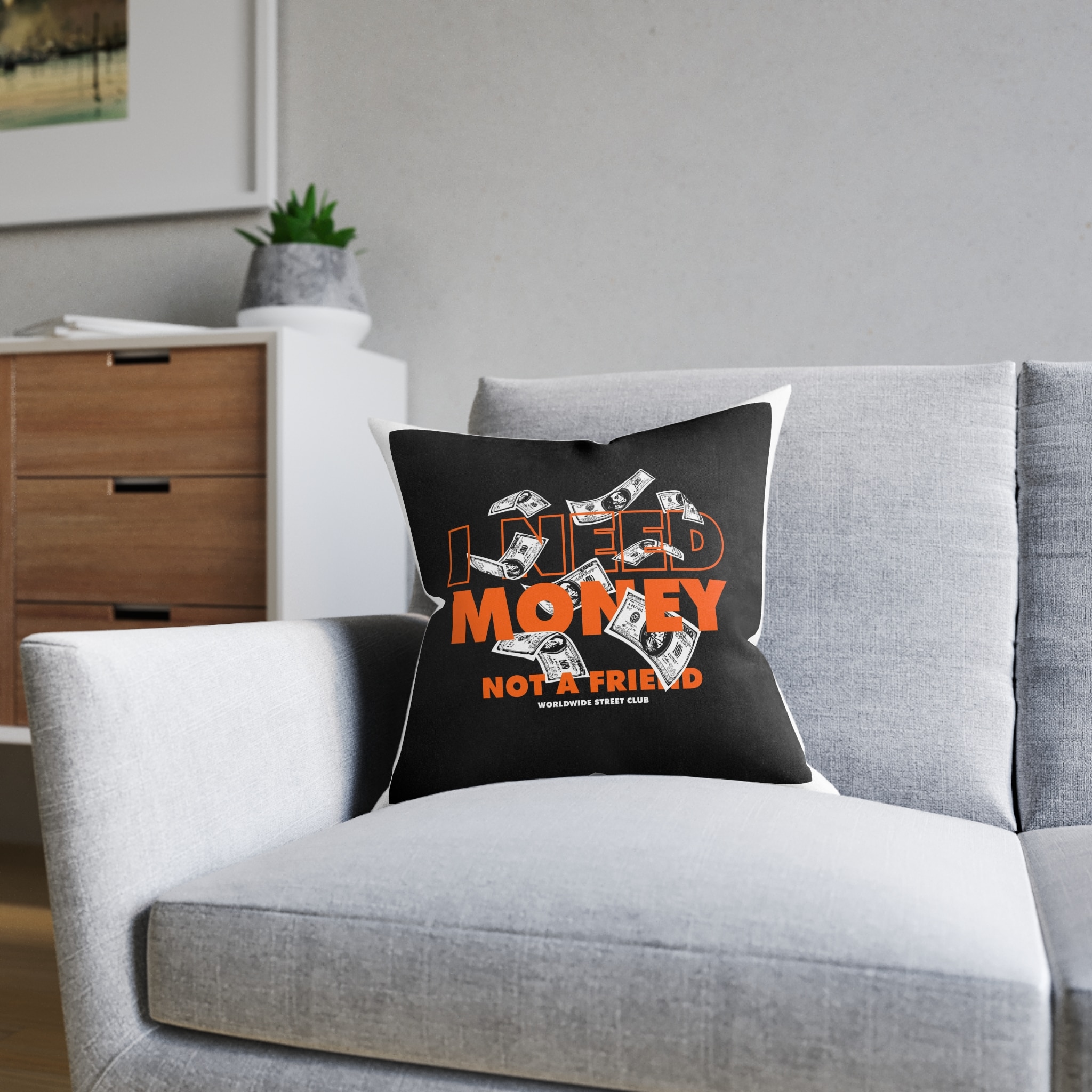 I Need Money Not A Friend Simple Vintage Fashion Square Pillow Pink Back - Image 8