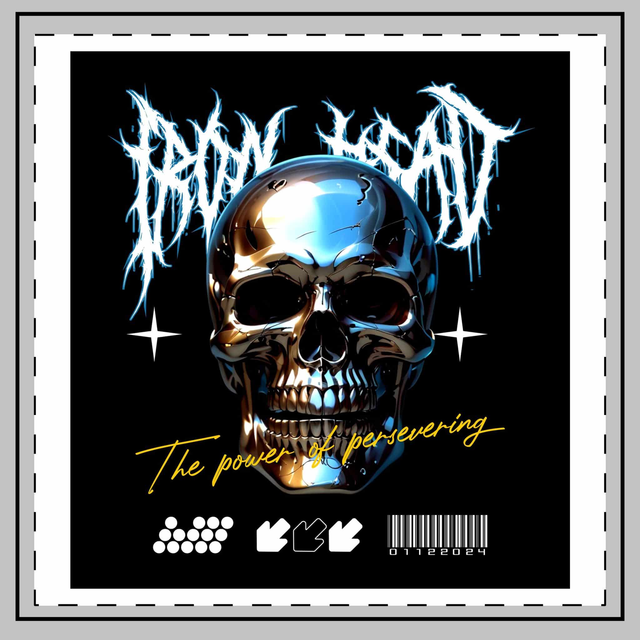 Chrome Skull Typography Power Persevering Throw Pillow - Image 2